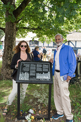 Jemma Rodgers and Prof Gregory Cooke at the Battle of Bamber Bridge plaque