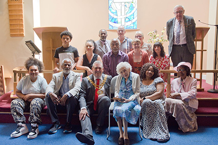 Members of Preston Black History Group with Prof Gregory Cooke, Mayor and Mayoress Chris and Kim Lomax, Eunice Byers and her family.