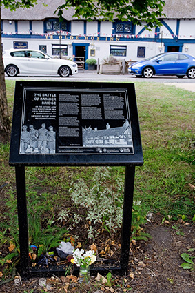 ‘Guerilla’ memorial placed under the Battle of Bamber Bridge memorial plaque outside Ye Olde Hob Inn, Church Rd, Bamber Bridge